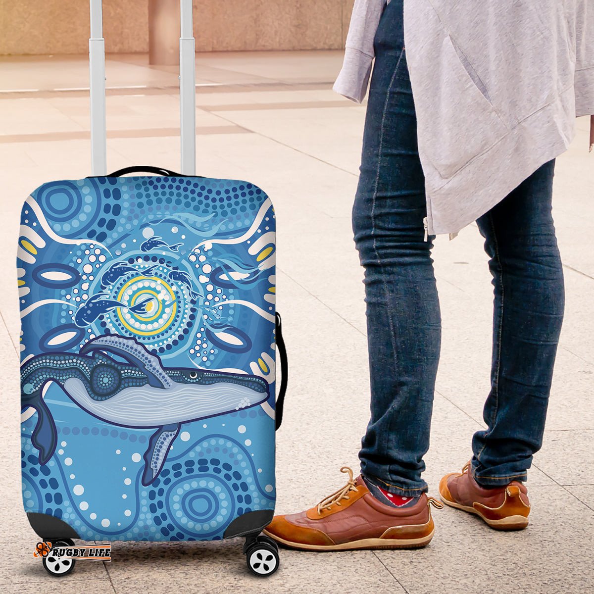 Whale In The Ocean Aboriginal Dot Art Luggage Cover No1