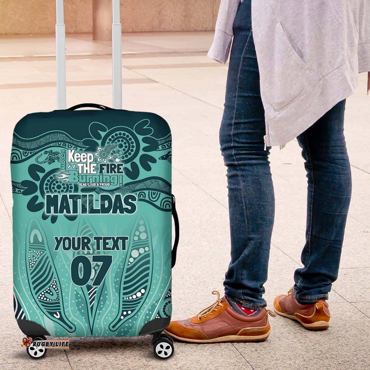 Australia Matildas Indigenous Luggage Cover NAIDOC 2024 Turquoise Color