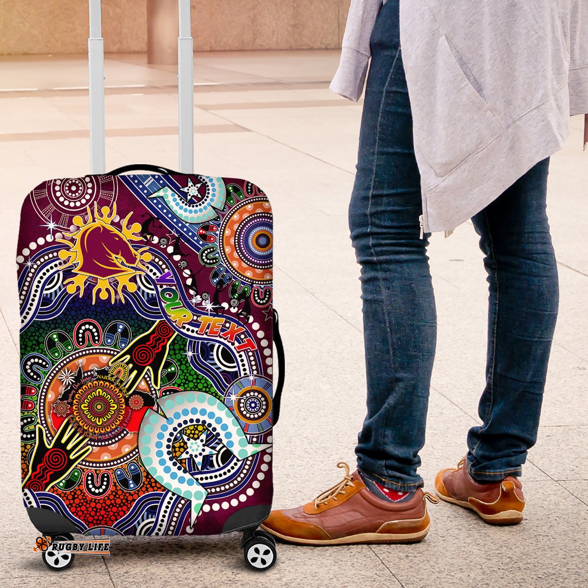 Personalised Broncos NAIDOC Week 2024 Luggage Cover Australia Aboriginal Dot Painting DT02