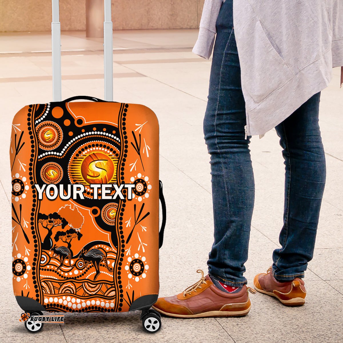 Custom Perth Scorchers Cricket Luggage Cover Happy Australia Day Aboriginal Art