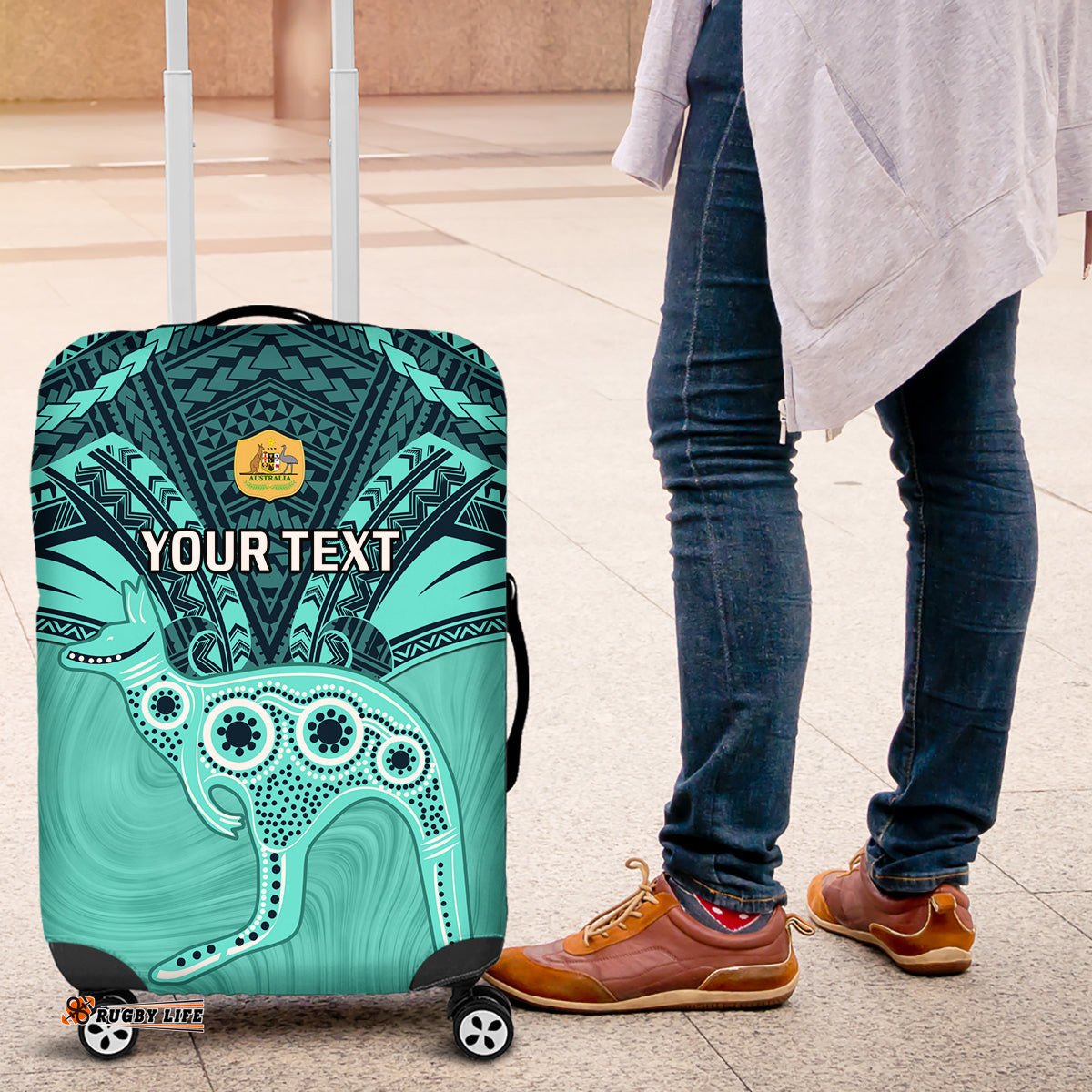 Custom Australia Matildas Luggage Cover Polynesian Mix Turquoise Marble