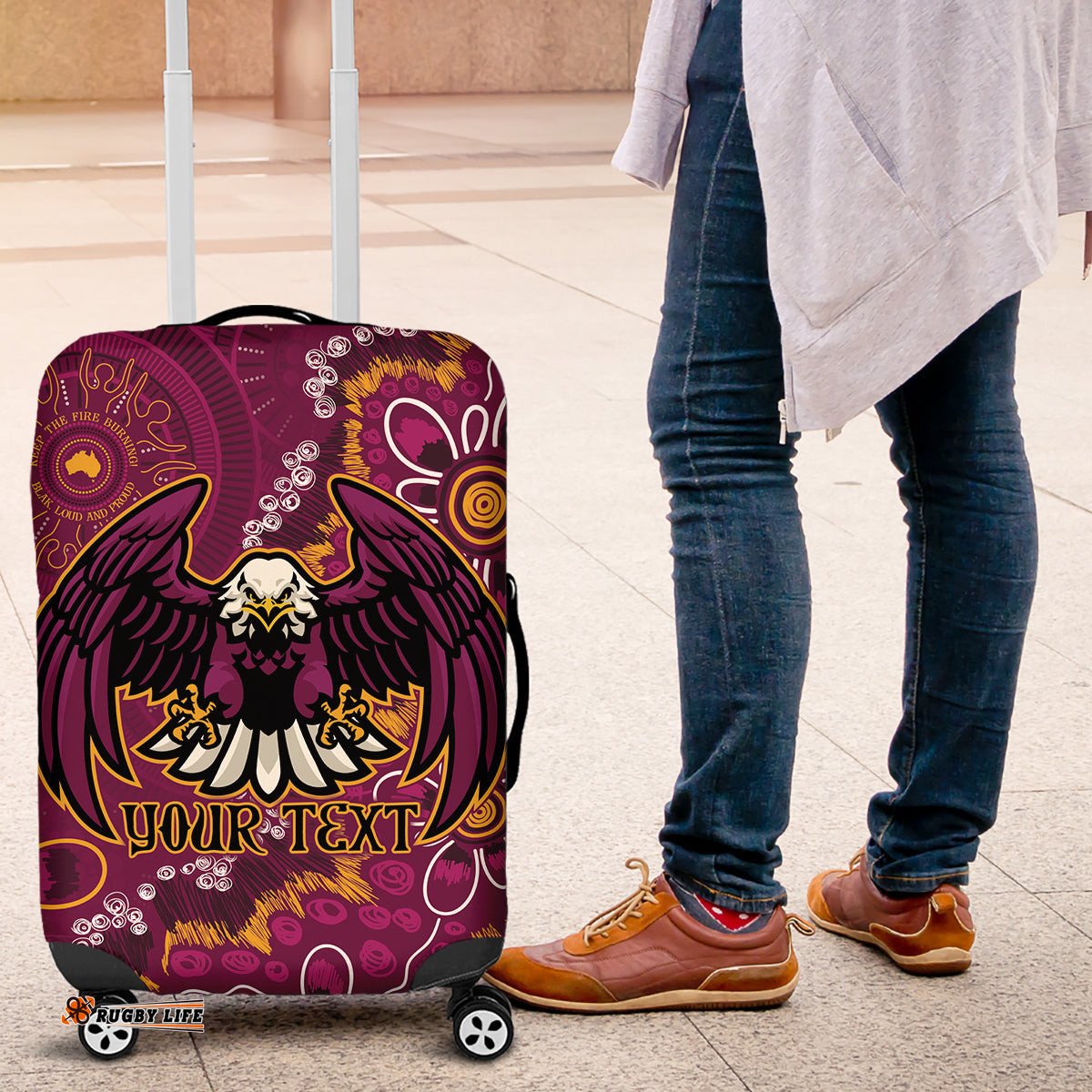 Personalised Sea Eagles NAIDOC Week 2024 Luggage Cover Aboriginal Fire Burning Sparks