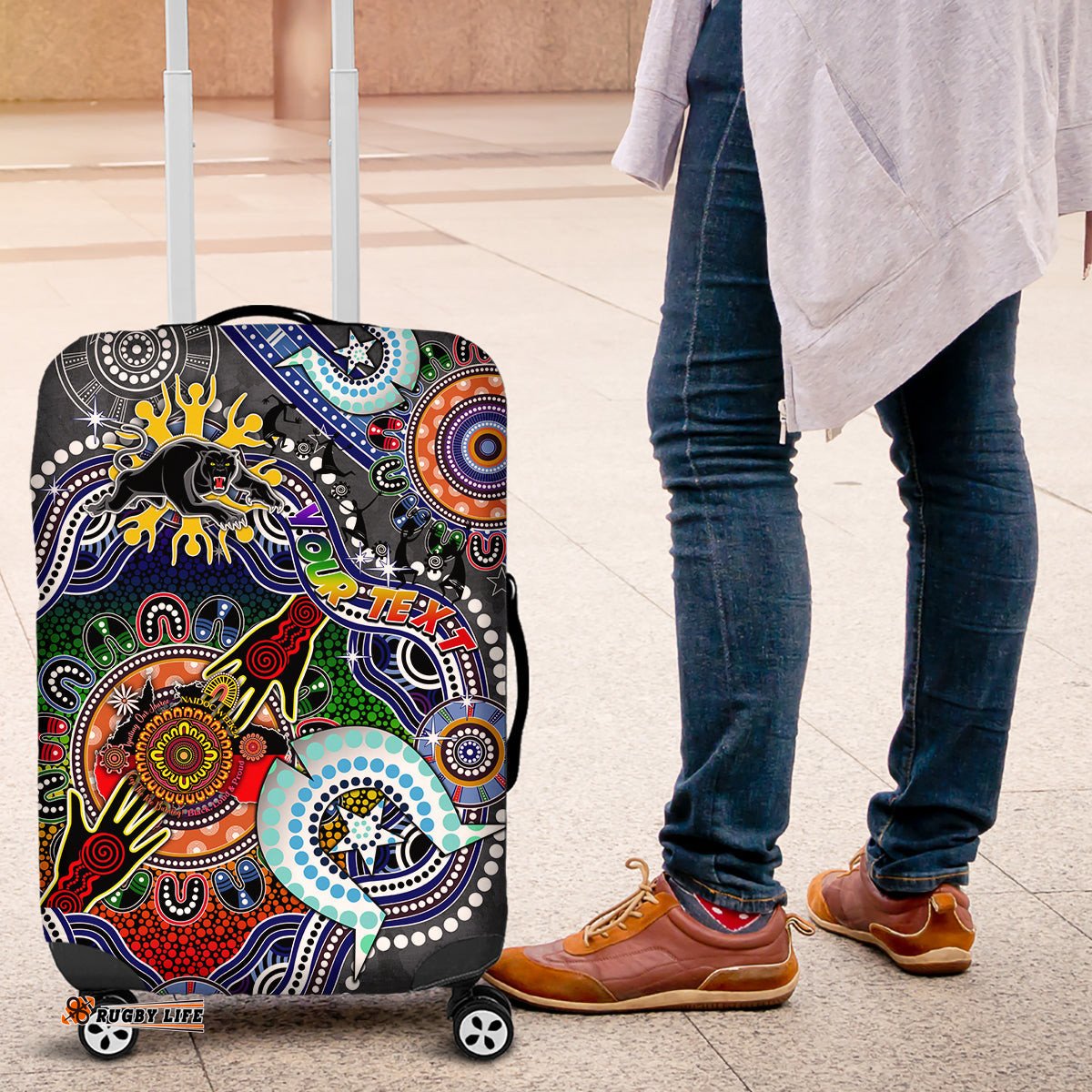 Personalised Panthers NAIDOC Week 2024 Luggage Cover Australia Aboriginal Dot Painting DT02