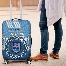 Custom NSW Blues Rugby Luggage Cover Aussie Aboriginal Mix Polynesian Pattern