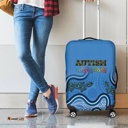Australia Autism Awareness Luggage Cover In April We Wear Blue Aboriginal Lizard