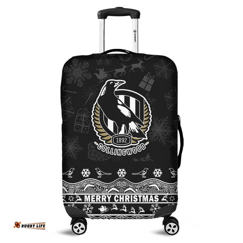 Collingwood Pies Unique Winter Season Luggage Cover Magpies Merry Christmas No2