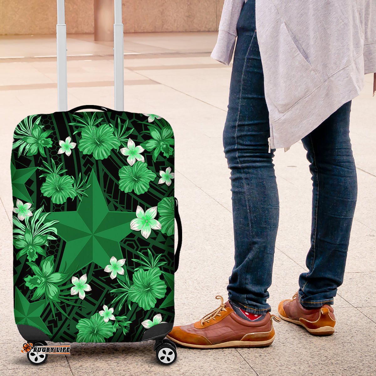 Australian Stars Cricket Luggage Cover Baeuty Pacific Hibiscus and Polynesian Pattern
