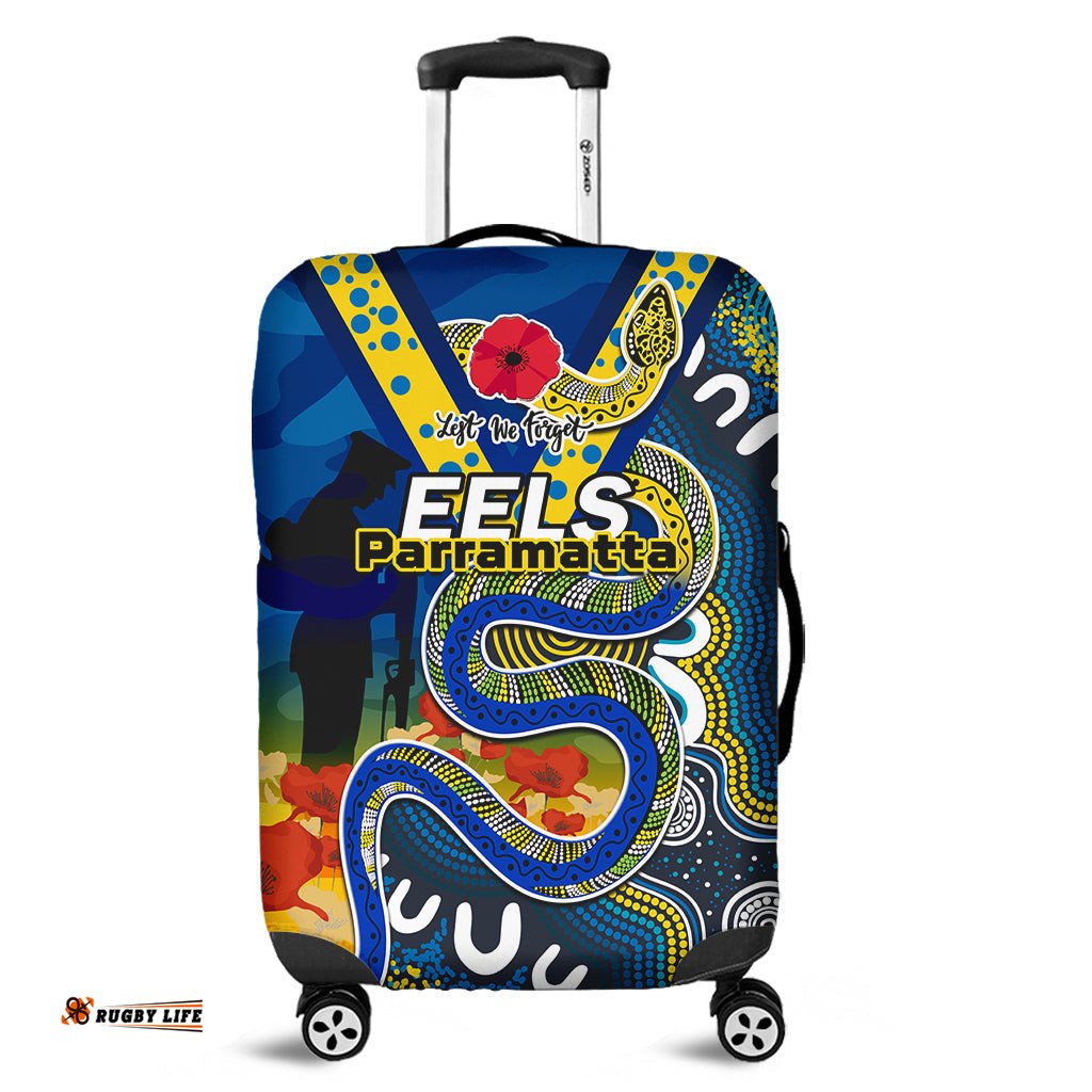 Eels Rugby ANZAC Luggage Cover Aboriginal Mix Poppy Lest We Forget