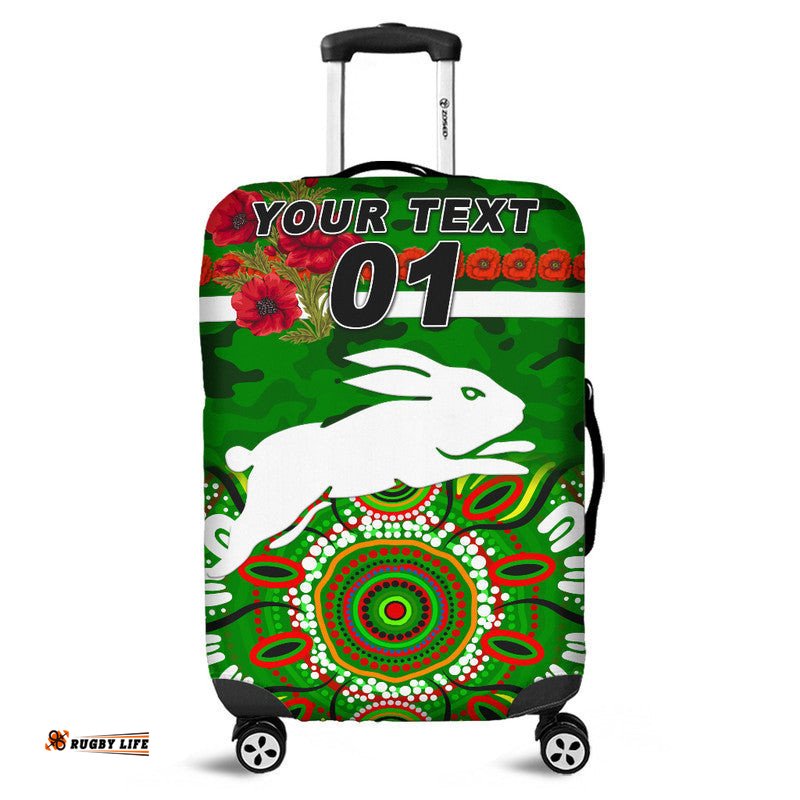 Custom Personalised South Sydney Rabbitohs ANZAC Luggage Cover Indigenous Vibes Green