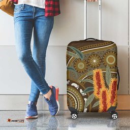 Australian Yellow Banksia Flowers Luggage Cover Aboriginal Dot Art