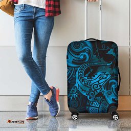 New Zealand Tuatara Luggage Cover Aotearoa Maori Clematis Flowers Blue