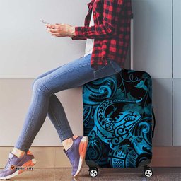 New Zealand Tuatara Luggage Cover Aotearoa Maori Clematis Flowers Blue