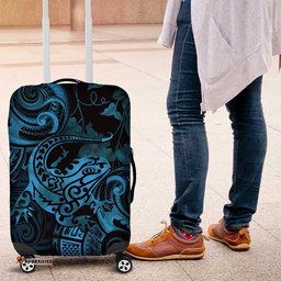 New Zealand Tuatara Luggage Cover Aotearoa Maori Clematis Flowers Blue