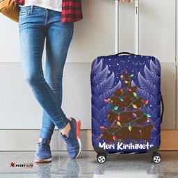 Kiwi New Zealand Christmas Luggage Cover Meri Kirihimete Silver Fern Blue Color