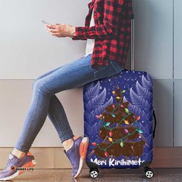 Kiwi New Zealand Christmas Luggage Cover Meri Kirihimete Silver Fern Blue Color