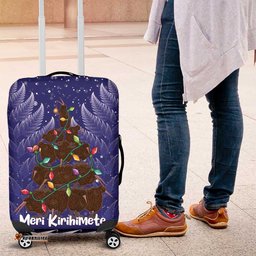 Kiwi New Zealand Christmas Luggage Cover Meri Kirihimete Silver Fern Blue Color