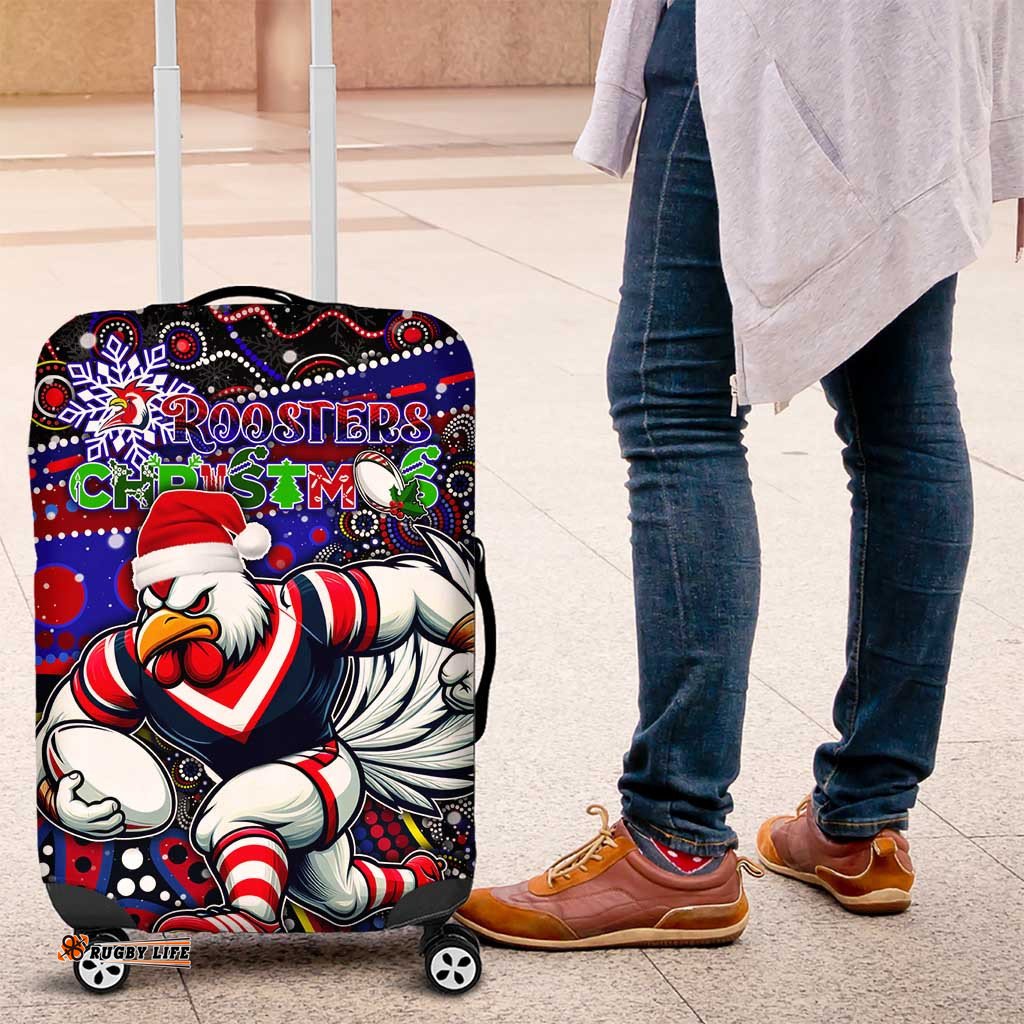Merry Christmas Sydney Roosters Luggage Cover Aboriginal Santa Rugby Mascot Tricolours