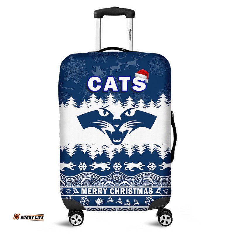 Geelong Cats Unique Winter Season Luggage Cover Cats Merry Christmas