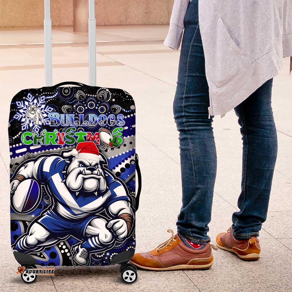 Merry Christmas Bulldogs Luggage Cover Aboriginal Santa Rugby Mascot Canterbury Bankstown