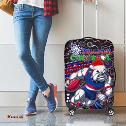 Merry Christmas AFL Bulldogs Luggage Cover Aboriginal Santa Football Mascot