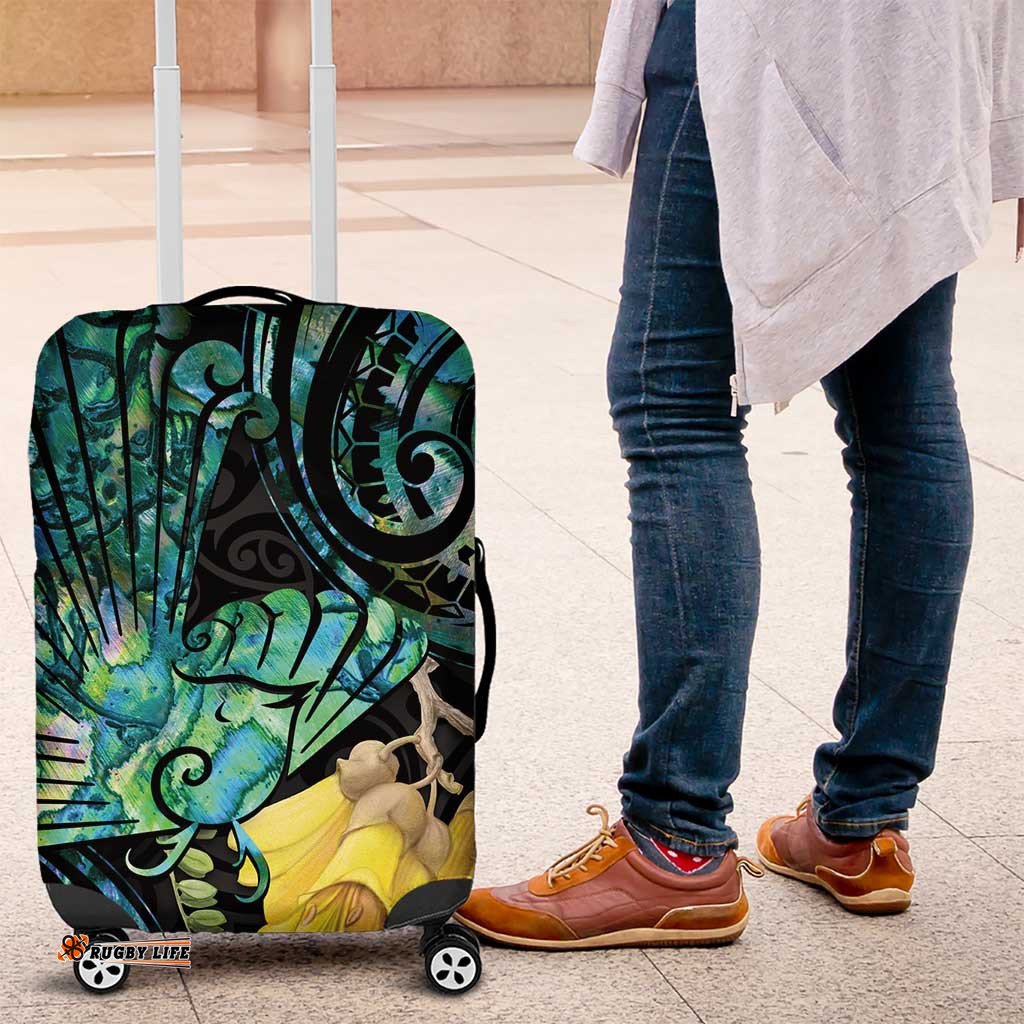 New Zealand Fantail Bird Luggage Cover Maori Piwakawaka Kowhai Paua Shell Pattern