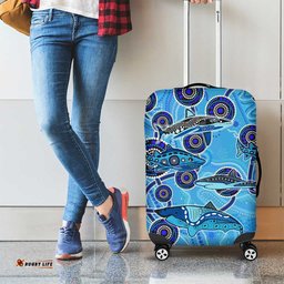 Sharks Aboriginal Australia Luggage Cover Indigenous Art Blue