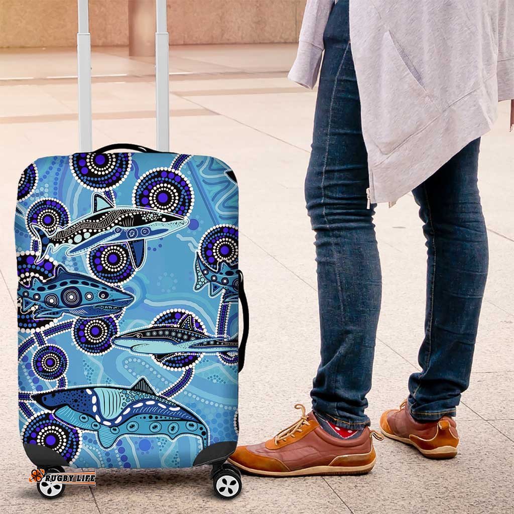 Sharks Aboriginal Australia Luggage Cover Indigenous Art Blue