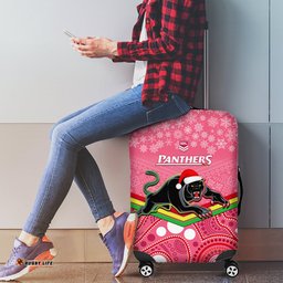 Panthers Rugby Christmas Luggage Cover Merry Xmas Mix Aboriginal Art Pink Version