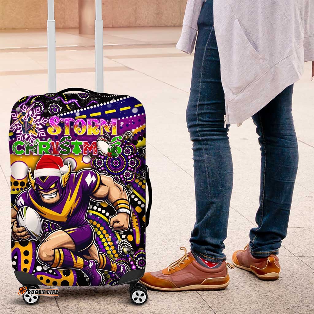 Merry Christmas Storm Luggage Cover Aboriginal Santa Rugby Mascot Melbourne