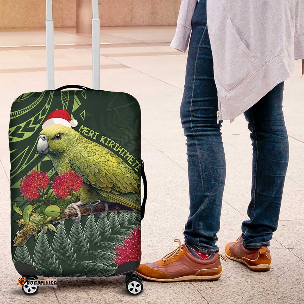 Meri Kirihimete Kakapo Luggage Cover Green Silver Fern Christmas Vibe
