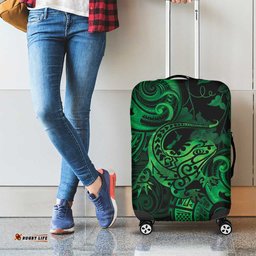 New Zealand Tuatara Luggage Cover Aotearoa Maori Clematis Flowers Green