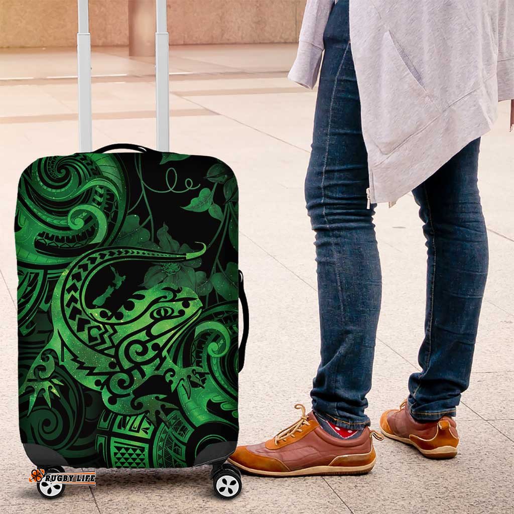 New Zealand Tuatara Luggage Cover Aotearoa Maori Clematis Flowers Green