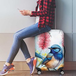 Splendid Fairy wren Australia Luggage Cover Aussie National Flowers Watercolor Style