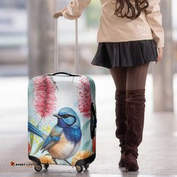 Splendid Fairy wren Australia Luggage Cover Aussie National Flowers Watercolor Style