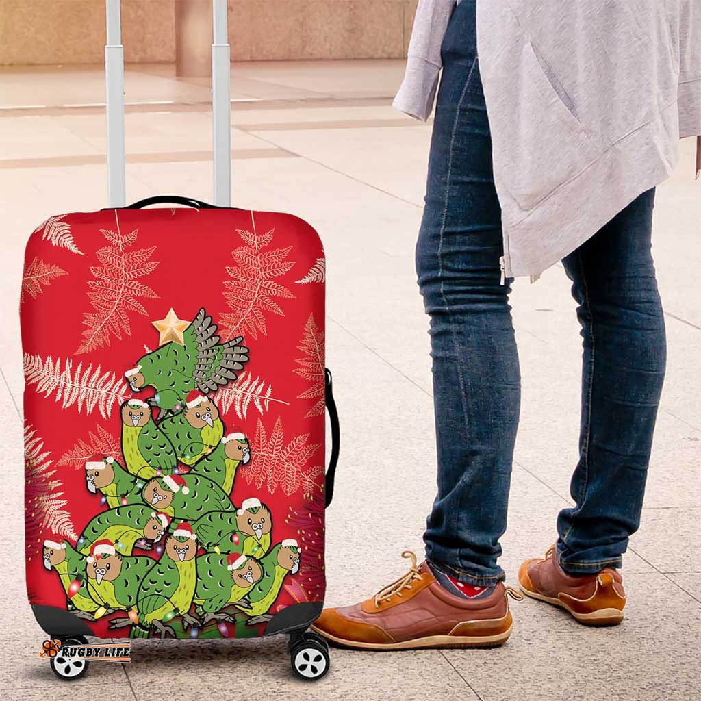 Kakapo New Zealand Christmas Luggage Cover Meri Kirihimete Pohutukawa Red Color