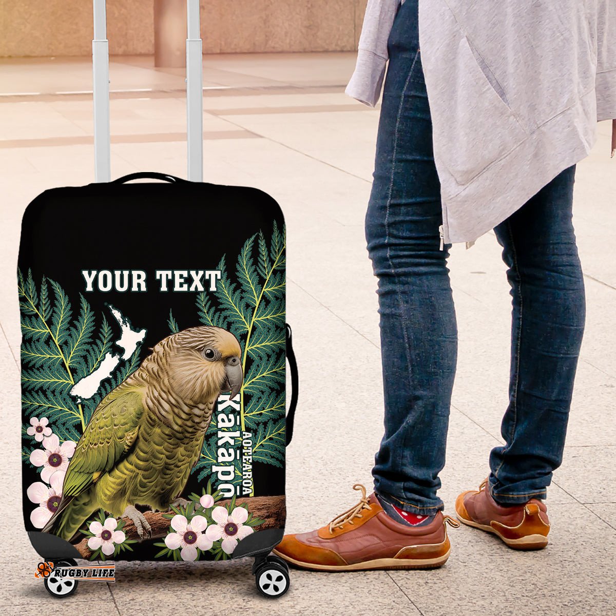 Personalised New Zealand Kakapo Luggage Cover Aotearoa Fern With Manuka