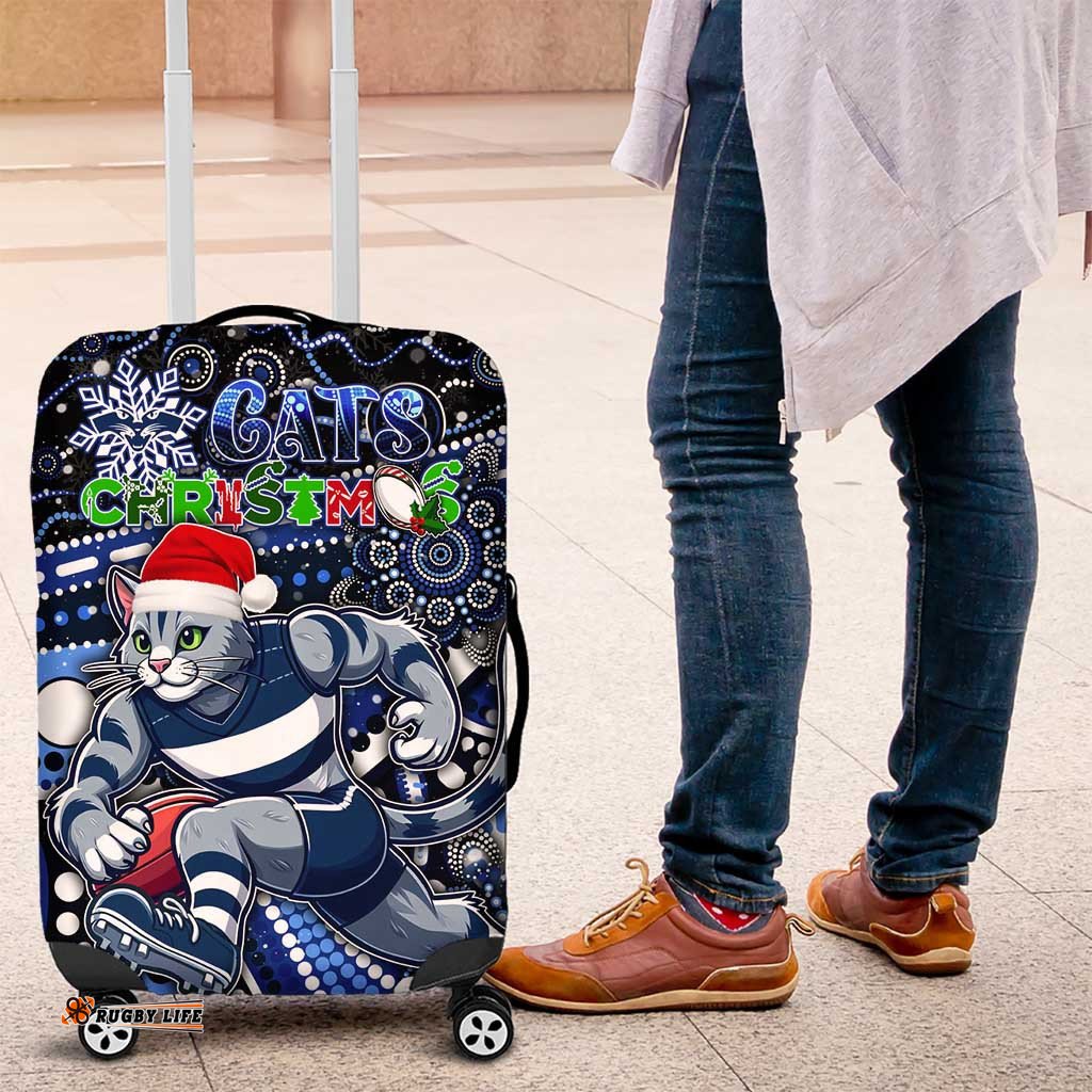 Merry Christmas AFL Cats Luggage Cover Aboriginal Santa Football Mascot