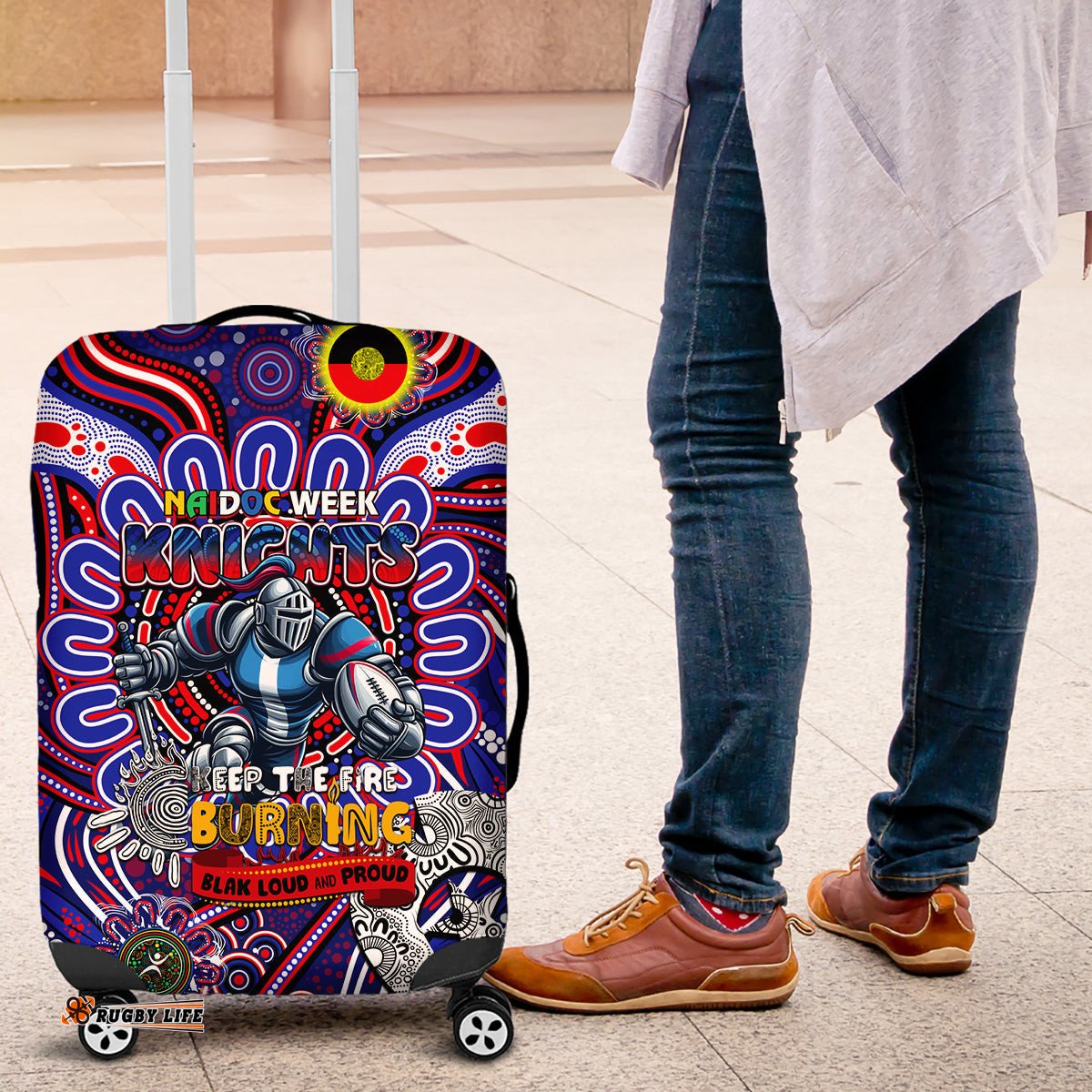 NAIDOC Week 2024 Knights Luggage Cover Mascot Rugby