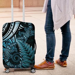 New Zealand Lizard Luggage Cover Silver Fern Aotearoa Maori Blue Version