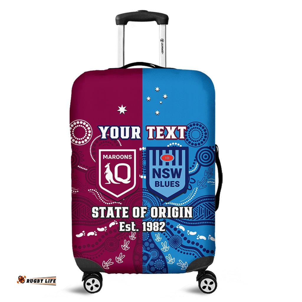 Custom Personalised QLD Maroons And NSW Blues Rugby Luggage Cover State of Origin Indigenous