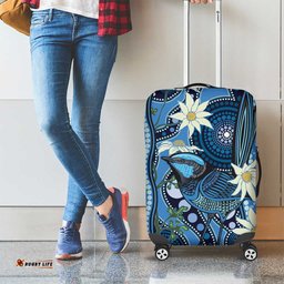Australia Flannel Flower With Superb Fairy wren Luggage Cover Aboriginal Art
