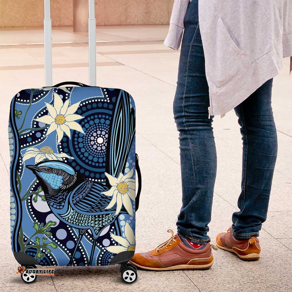 Australia Flannel Flower With Superb Fairy wren Luggage Cover Aboriginal Art