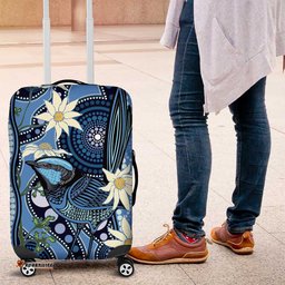 Australia Flannel Flower With Superb Fairy wren Luggage Cover Aboriginal Art