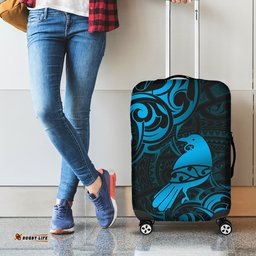 New Zealand Tui Bird Luggage Cover Aotearoa Maori Pattern Blue