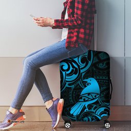 New Zealand Tui Bird Luggage Cover Aotearoa Maori Pattern Blue