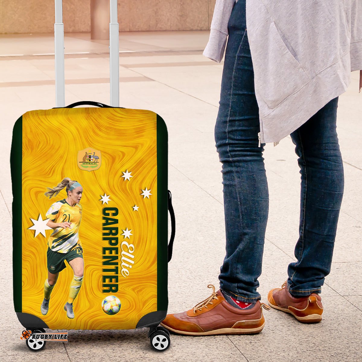 Australia Soccer Luggage Cover Ellie Carpenter Matildas Gold Version