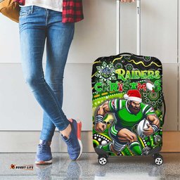 Merry Christmas Raiders Luggage Cover Aboriginal Santa Rugby Mascot Canberra