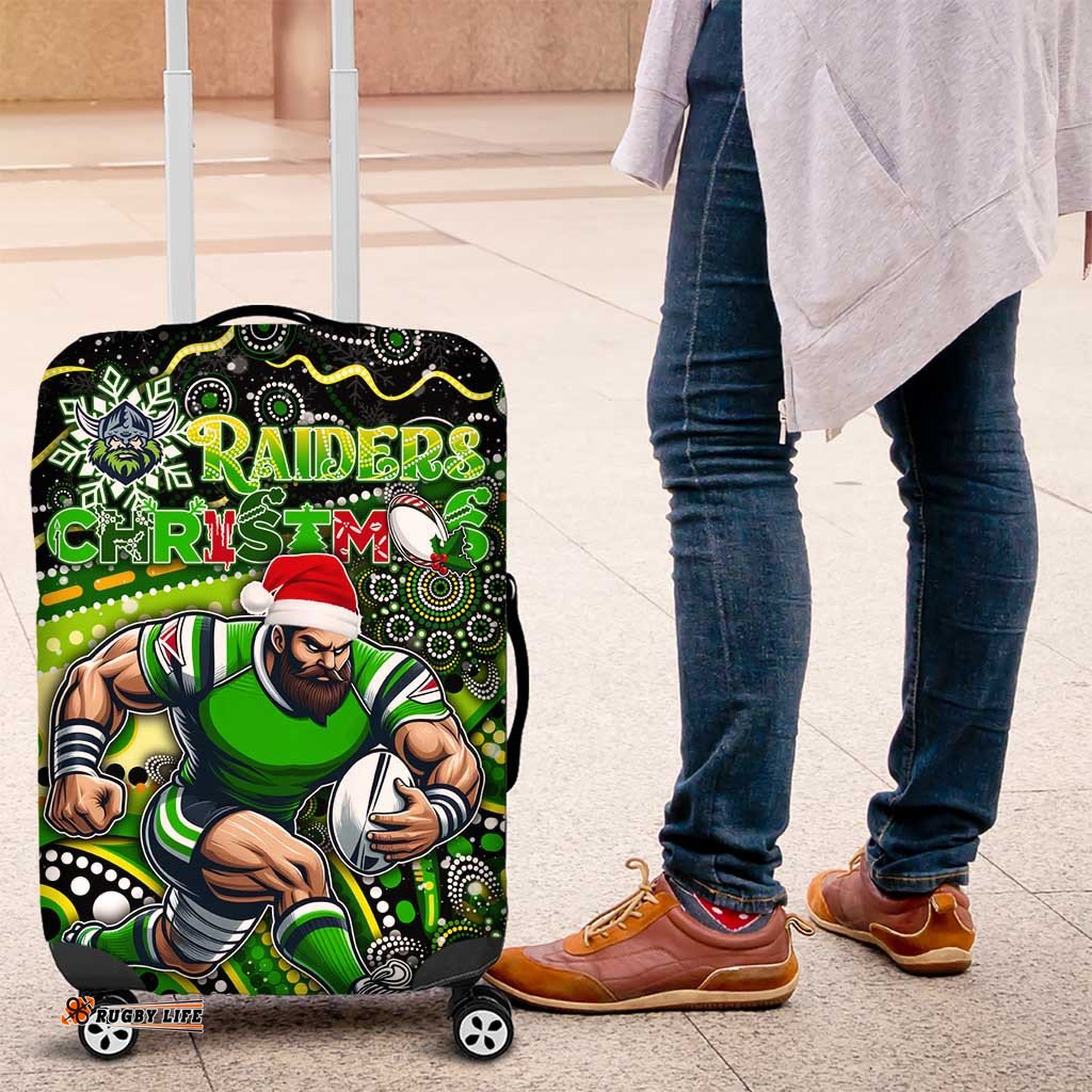 Merry Christmas Raiders Luggage Cover Aboriginal Santa Rugby Mascot Canberra