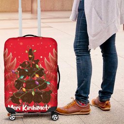Kiwi New Zealand Christmas Luggage Cover Meri Kirihimete Silver Fern Red Color