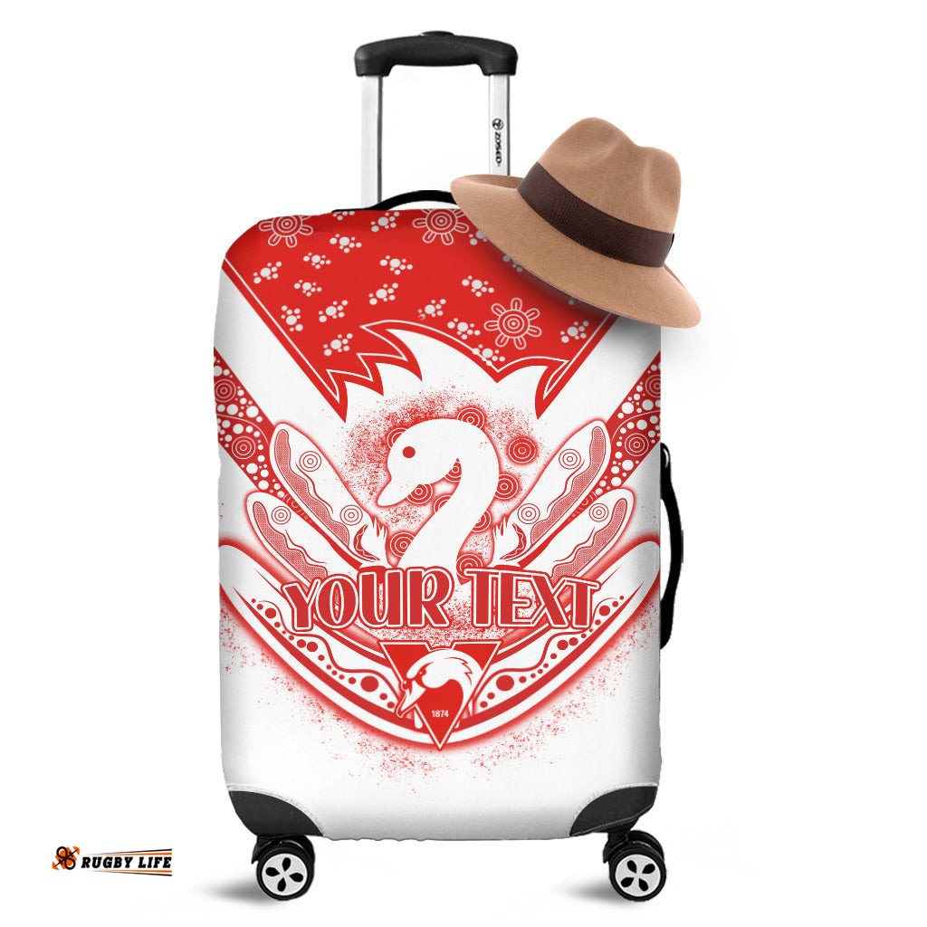 Custom Personalised Swans Football Luggage Cover Est 1874 Aboriginal Boomerang Sydney Bloods